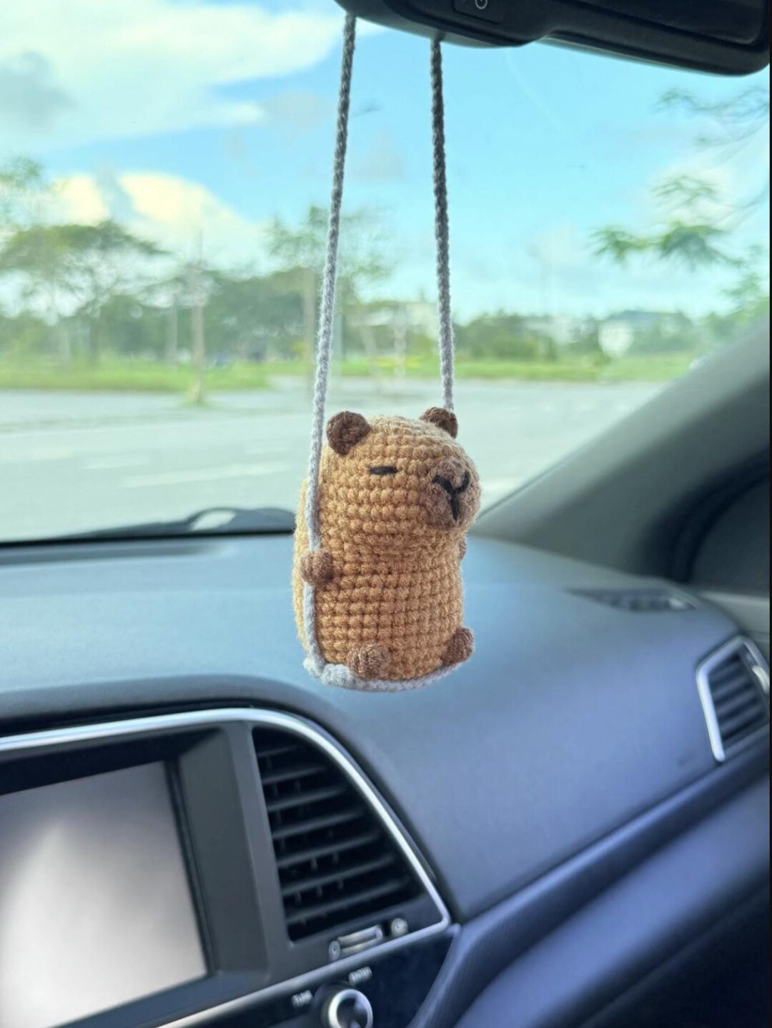 Cute Swinging Capybara Car Mirror Hanging Accessories, Crochet Capybara ...