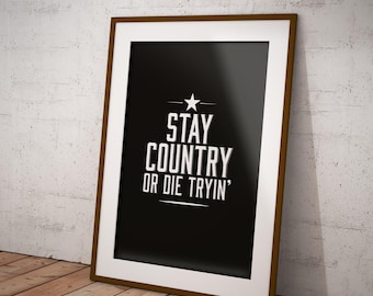 Stay country or Die Tryin' Blake Shelton, affiche des paroles inspirées de la musique country du sud, art mural
