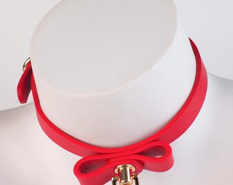 Women's Bow Leather Choker, D-ring Choker, Adjustable Neckband, Punk Style Necklace, Birthday Gift