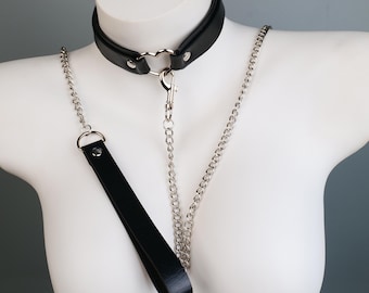 Custom Heart O Ring Choker with Detachable Chain, Faux Leather Adjustable Neck Collar, Personalized Name Gift for Her