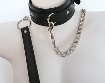 Black Double Layer Wide Leather Collar, 3 O-Ring Adjustable Choker, Minimalist Day Necklace