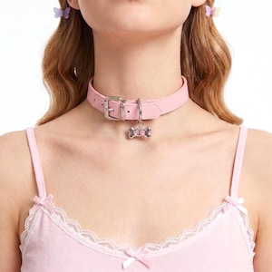 Leather Choker Necklace, Adjustable PU Leather Collar with Bone Charm, Punk Cosplay Accessory, Goth Party Jewelry, Gift for her
