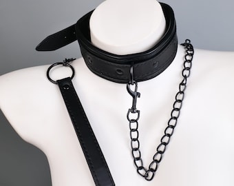 Custom Name Engraving Faux Leather Wide Choker Necklace, Personalized O Ring Collar with Chain, Gothic Punk Necklace Gift for Her Him