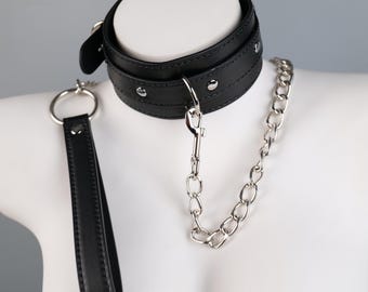 Personalized Black Leather O-Ring Choker, Double Layer PU Leather Collar with Detachable Chain, Adjustable Punk Necklace for Women
