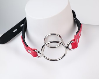 Red and Black O-Ring Choker | Adjustable Punk-Style Leather Necklace | Gothic Accessory | for Music Festivals or Cosplay | Alternative Gift