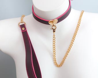 Thermochromic Heart O-Ring Leather Choker, Black to Red Color Changing Collar with Detachable Chain, Valentine Gothic Gift