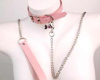 Rosa läderhalsband med benhänge | Justerbart PU-läderhalsband | Punk Cosplay-halsband | Goth-festtillbehör | Födelsedagspresent