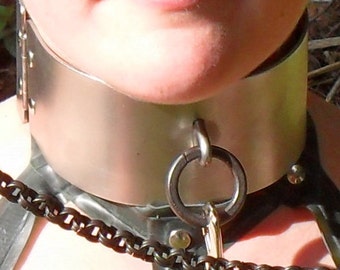 Bondage metal posture collar Mature