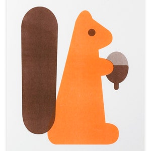 SALE – Squirrel Risograph Print Size A3 – Minimal Graphic Art Print