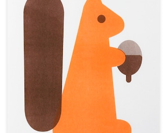 SALE – Squirrel Risograph Print Size A3 – Minimal Graphic Art Print
