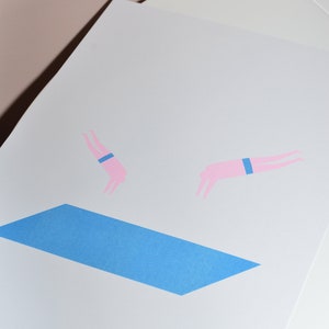 Risograph Divers Art Print by Timothy Hunt Size A3 SPRING SALE