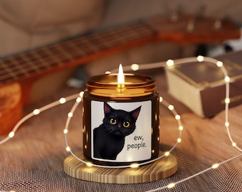 Black Cat Illustration ew, people Candle | Amber Jar Soy Candle