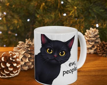 Black Cat 'Ew, People.' Mug | Ceramic Coffee Cup