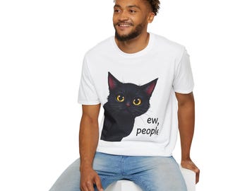 Black Cat Peekaboo ew, people T-Shirt | Funny Cat Face Tee