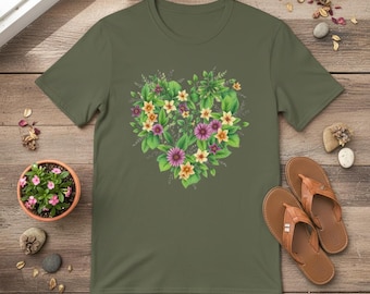Floral Heart Wreath T-Shirt | Botanical Flower Heart Tee