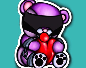 Purple BDSM Teddy Bear Laminated Vinyl Sticker Decal for Laptops, Water Bottles, Walls, Tablets