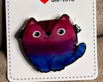 Magenta Purple Blue Cat Shrink Plastic Pin Choose Matte or Glossy (UV Resin Coated) look