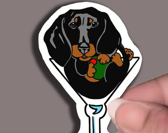 Black Dachshund in Martini Glass Removable Vinyl Sticker Decal for Laptops, Water Bottles, Walls, Tablets, Indoor use