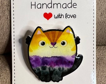 Yellow White Purple Black Cat Shrink Plastic Pin Choose Matte or Glossy (UV Resin Coated) look