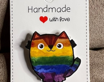 Rainbow Cat Shrink Plastic Pin Choose Matte or Glossy (UV Resin Coated) look