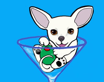 JAPANESE CHIN Martini Dog Pop Art PRINT Vern Painting
