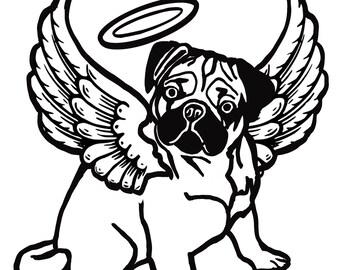 Fawn Pug Angel Permanent Waterproof Vinyl Decal for Cars, Windows, Laptops, Water Bottles, Walls, Tablets, Indoor Outdoor Use CHOOSE COLOR!