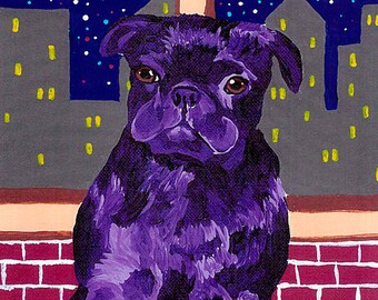 Purple PUG in New York City NYC Signed Dog Art Print of Original Acrylic Painting by VERN 8x10 11x14 13x19