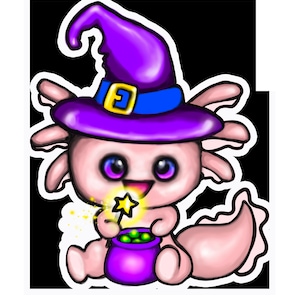 Hex-A-Lotl Axolotl Witch Vinyl Sticker Decal for Laptops, Water Bottles, Walls, Tablets, Indoor use