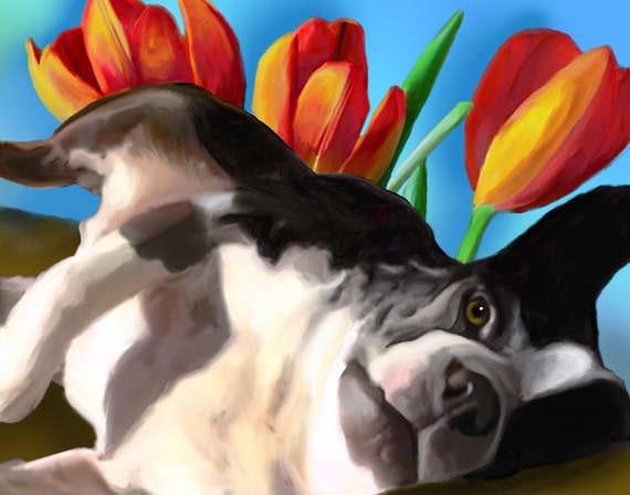 FAWN FRENCH BULLDOG MARTINI Dog Art PRINT by VERN