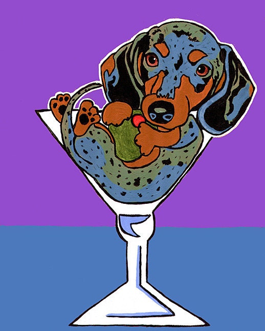 8x10 BEAGLE Martini Dog Signed Art PRINT of Original Painting Artwork by VERN