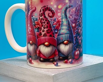 Christmas Holiday Winter Pink Gnomes Mug 2 Sizes