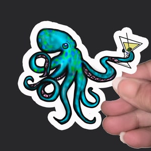 Octopus with Martini Vinyl Sticker Decal for Laptops, Water Bottles, Walls, Tablets, Indoor use