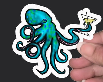 Octopus with Martini Vinyl Sticker Decal for Laptops, Water Bottles, Walls, Tablets, Indoor use