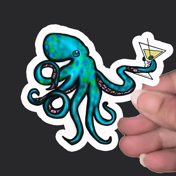 Octopus with Martini Vinyl Sticker Decal for Laptops, Water Bottles, Walls, Tablets, Indoor use