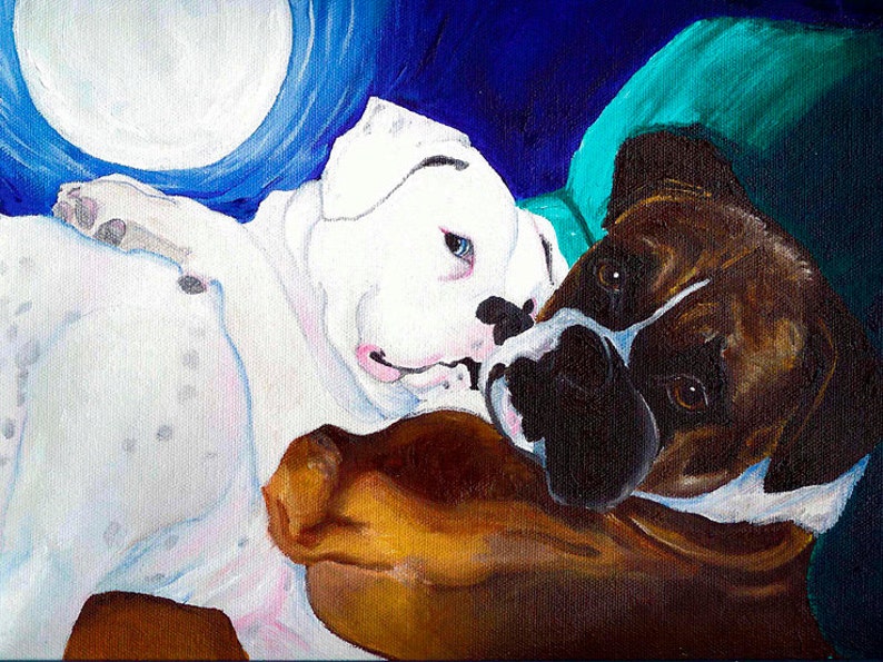 BUSTED BOXERS Fawn & White Dog Art Print – Signed 8x10 Realism Painting Reproduction By VERN