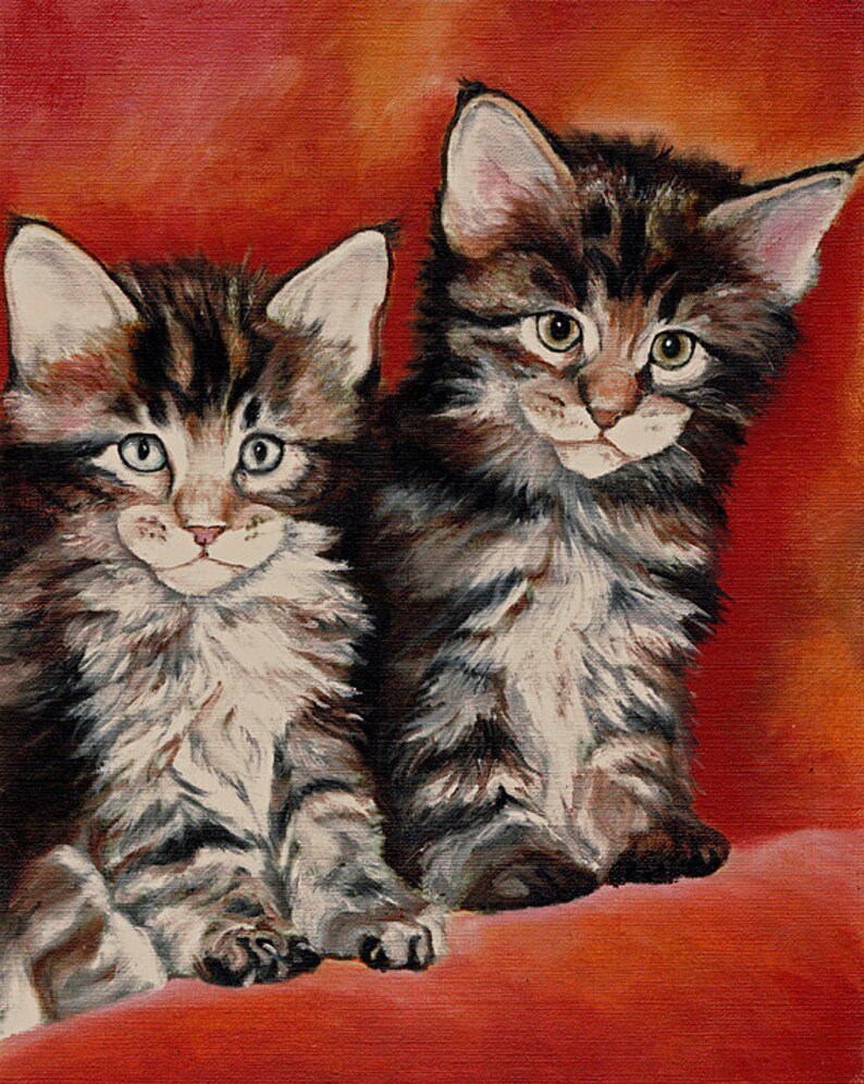 Brown Tabby Kittens Signed Cat Art PRINT of Original Oil Painting ...