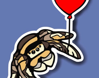 Jumping Spider with Heart Balloon Laminated Waterproof Vinyl Sticker Decal for Laptops, Water Bottles, Walls, Tablets