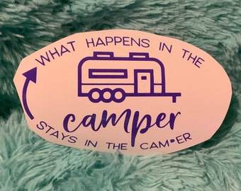 What Happens in the Camper... Vinyl Waterproof Permanent Decal for Cars, Windows, and More! Choose Your Size, Color!