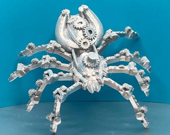3D Printed Articulated Steampunk Spider Unpainted Chrome Look Poseable Fidget Toy Cinderwing3D