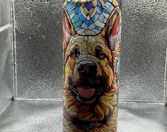 Stained Glass German Shepherd Dog 20 oz Stainless Steel Tumbler, slightly imperfect image