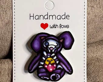 Purple Voodoo Rabbit and Chick Shrink Plastic Pin Choose Matte or Glossy (UV Resin Coated) look