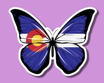 Colorado Flag Butterfly Laminated Vinyl Sticker Decal