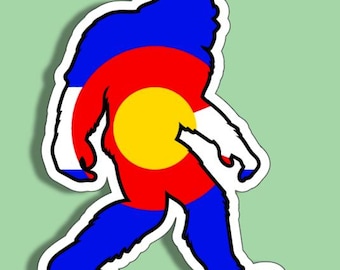 Colorado Flag Bigfoot Sasquatch Laminated Vinyl Sticker Decal