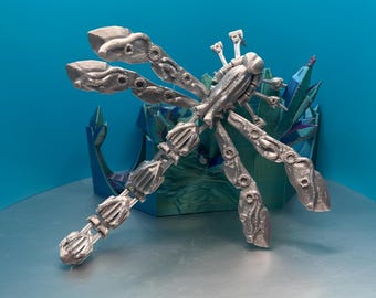 3D Printed Articulated Steampunk Dragonfly Unpainted Chrome Look Poseable Fidget Toy Cinderwing3D