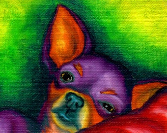 Colorful Chihuahua Signed Dog Pop Art Print of Original Oil Painting Artwork by Vern 8x10 11x14