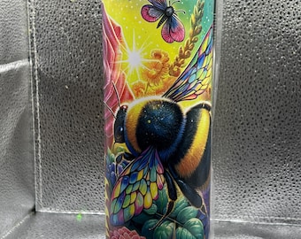 Bumblebee with Flowers 20 oz Stainless Steel Tumbler