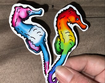 Rainbow Seahorse Removable Vinyl Sticker LGBTQ Pride Decal for Laptops, Water Bottles, Walls, Indoor use You Choose Color!