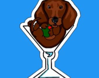 Dachshund Martini Red Laminated Waterproof Vinyl Sticker Decal for Laptops, Water Bottles, Walls, Tablets