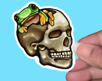 Brain Frog Skull Removable Vinyl Sticker Decal for Laptops, Water Bottles, Walls, Tablets, Indoor use Halloween Dog