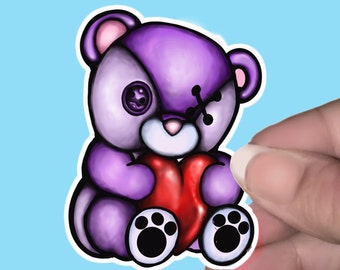 VooDoo Teddy Bear with Heart Removable Vinyl Sticker Decal for Laptops, Water Bottles, Walls, Tablets, Indoor use Halloween Dog